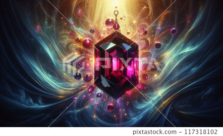 Beautiful August birthstone Spinal gem in pendant head in abstract background with wavy, shiny luminance 117318102