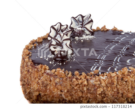chocolate cake with cherry isolated on the white 117318214