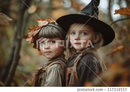 Child with Halloween costumes 117318557