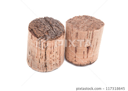 vintage wine cork isolated on the white background 117318645