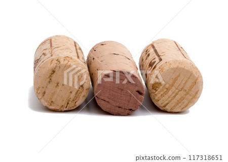 vintage wine cork isolated on the white background vintage wine cork isolated on the white background 117318651