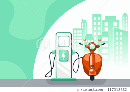 Red scooter and charging station banner Red scooter and charging station banner 117318882