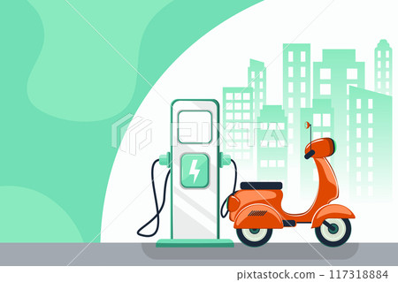 Red scooter and charging station banner Red scooter and charging station banner 117318884