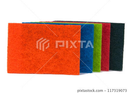kitchen sponge scraper household isolated on the white 117319073