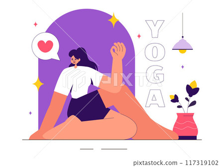 Vector illustration of Yoga and Meditation Practices featuring a Girl Exercising for Health Benefits in a Flat Style Cartoon Background Vector illustration of Yoga and Meditation Practices featuring a Girl Exercising for Health Benefits in a Flat Style Cartoon Background 117319102