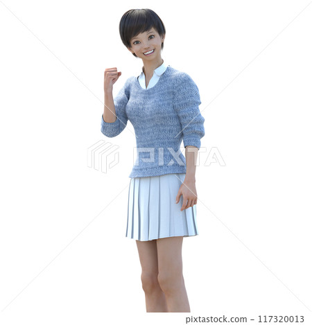 3DCG 微笑的女人做握拳動作 3DCG 微笑的女人做握拳動作 117320013