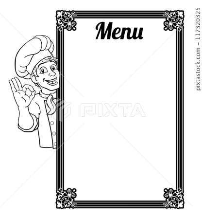 Chef Cook Baker Cartoon Man Menu Sign Background 117320325