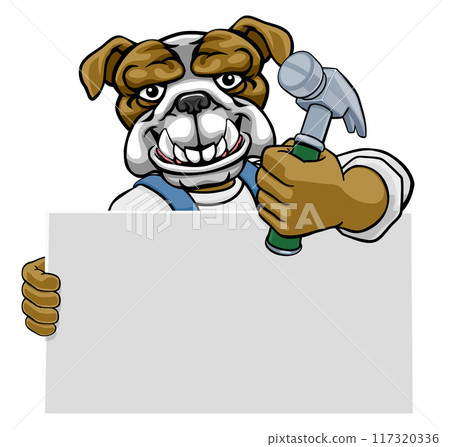 Bulldog Hammer Cartoon Mascot Handyman Carpenter 117320336