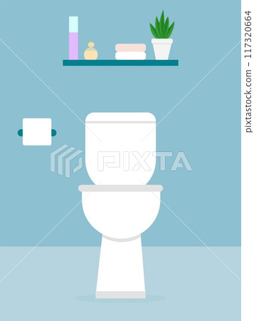 Toilet in a minimalist style of blue shades of the interior 117320664
