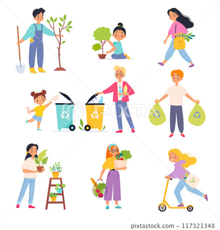 Ecology with People Character Save Planet Vector Set 117321348