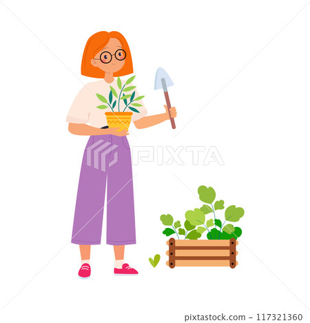 Ecology with Woman Character with Plant in Pot Save Planet Vector Illustration Ecology with Woman Character with Plant in Pot Save Planet Vector Illustration 117321360