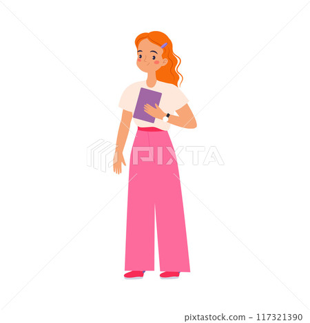 Coworking with Woman Character at Workspace with Tablet Vector Illustration Coworking with Woman Character at Workspace with Tablet Vector Illustration 117321390