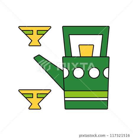 可愛的清酒圖示。聖酒和 ochoko 的插圖素材與輪廓。 117321516