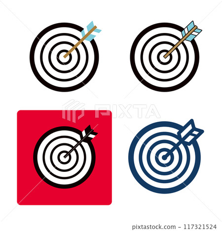 A set of target arrow icons in various styles. An illustration motif of auspicious targets and arrows. 117321524