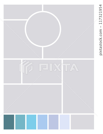 Photo collage template. Album brandboard, set portfolio images. Mood board background. Mosaic picture frame. Gallery banner. Vector illustration 117321954