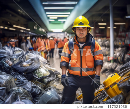 廢墟前戴頭盔的男子圖片素材 廢墟前戴頭盔的男子圖片素材 117321986
