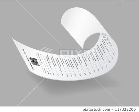 Payment check or receipts with shadow. Curved financial paper, purchase invoice. Buying, bill or calculate pay. Receipt the seller form 117322200