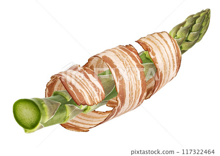 Bacon wrapped asparagus isolated on white background 117322464
