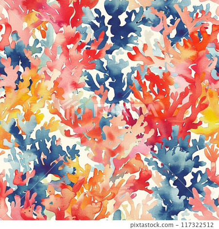 Watercolor pattern with corals. Sea pattern. 117322512