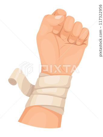 Hands injured skin and procedures of bandaging. First aid for wound. Medicine cure or treatment. First emergency help for human hand trauma 117322956