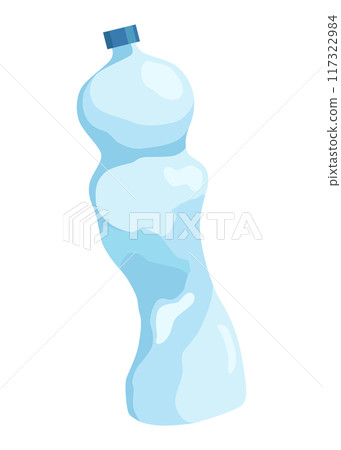 Crumpled bottle icon. Broken plastic bottle, empty plastic container, recyclable garbage eco concept. Recycling waste element. Vector isolated illustration 117322984