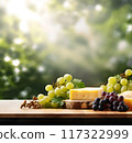 Cheese with grapes on wooden backgrounds 117322999