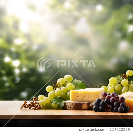 Cheese with grapes on wooden backgrounds 117322999