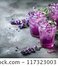 Lavender lemonade with ice cube on concrete backgrounds 117323003