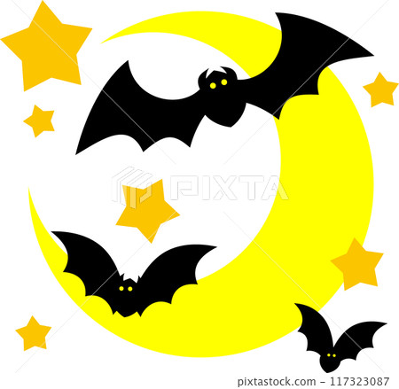 Halloween flying bats, moon and stars 117323087