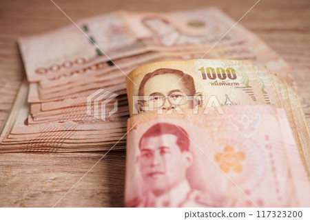 Thai baht banknote money, investment economy, accounting business and banking. 117323200