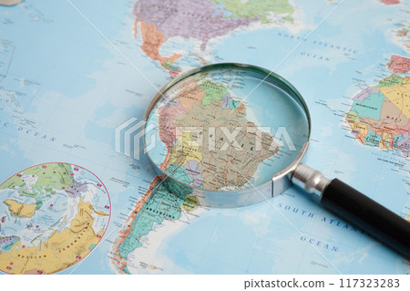 Bangkok, Thailand December 10, 2023 Brazil map in world map paper. 117323283