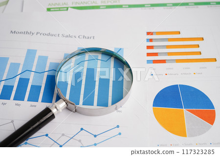 Magnifying glass on charts graphs paper. Financial development, Banking Account, Statistics, Investment Analytic research data economy. 117323285