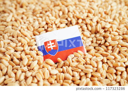 Slovakia flag on grain wheat, trade export and economy concept. 117323286