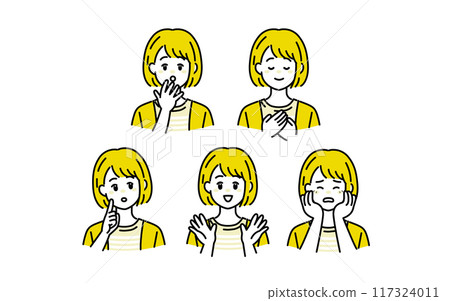 Women's set with various facial expressions 117324011