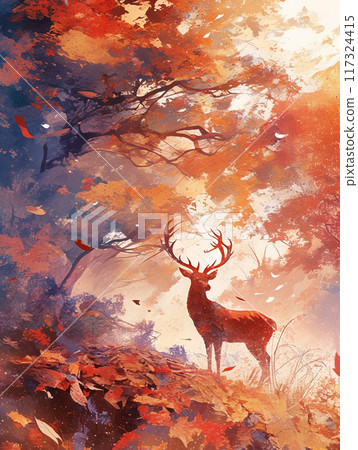 Autumn leaves and deer 117324415