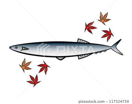 Autumn flavors: raw pacific saury and red maple leaves 117324739