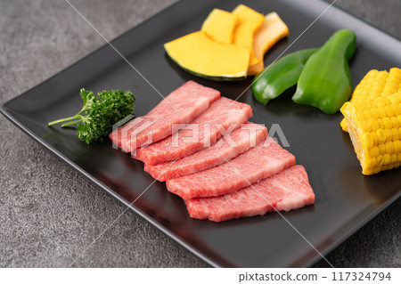 Beef and vegetable platter Beef and vegetable platter 117324794