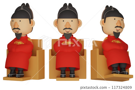 3D graphics of King Sejong the Great character sitting on the throne 117324809