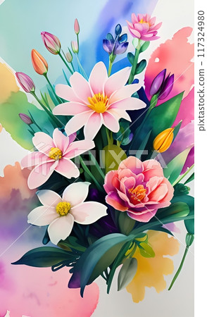 a colorful bouquet, likely consisting of a variety of flowers, which could include a mix of hues and species, arranged together to form a visually pleasing display a colorful bouquet, likely consisting of a variety of flowers, which could include a mix of hues and species, arranged together to form a visually pleasing display 117324980