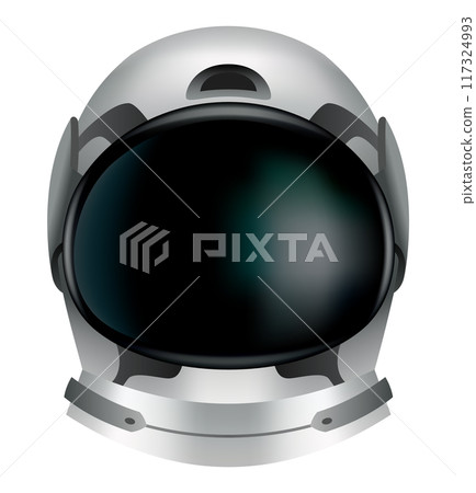 Astronaut helmet, realistic cosmonaut mask with glass for space exploration and flight in cosmos. Part suit for protection spaceman head. Isolated vector illustration 117324993