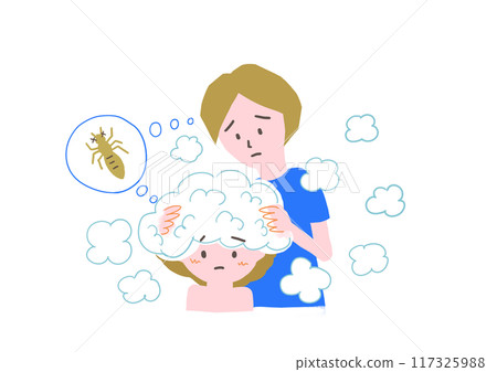Parents and children using lice removal shampoo Parents and children using lice removal shampoo 117325988