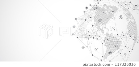 Global network connection banner design template. Header social network communication in the global business concept. Big data visualization. Internet technology 117326036