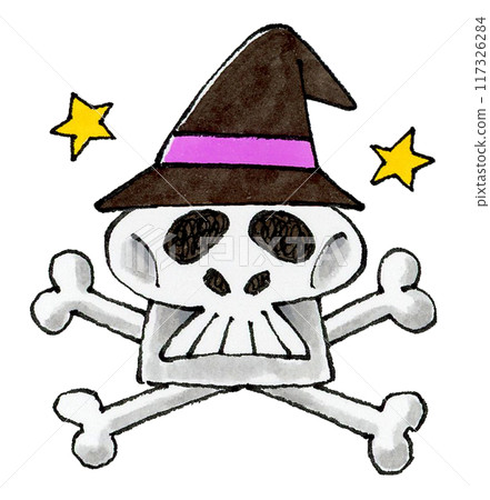 戴著女巫帽的骷髏標記 117326284