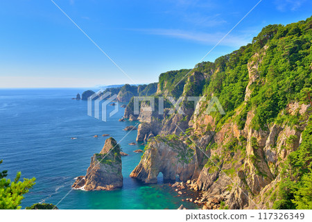 Tohoku, Kitayamazaki, The impressive cliffs jutting out into the sea, seen from the second observation deck, Tanohata Village, Iwate Prefecture (6) 117326349