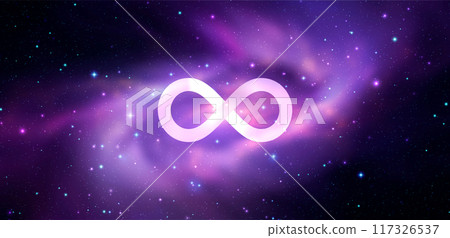 Infinity symbol on space background. Mystical vector illustration 117326537
