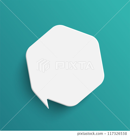 White hexagon speech bubble on green background White hexagon speech bubble on green background 117326538