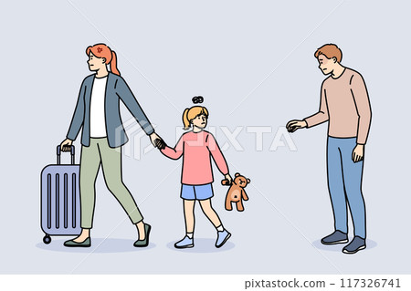 Divorce parents causes psychological trauma to girl who leaves home with mother. 117326741