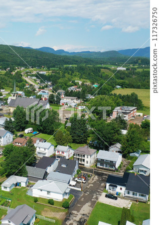 Aerial vertical of Baie-Saint-Paul, Quebec, Canada on fine day Aerial vertical of Baie-Saint-Paul, Quebec, Canada on fine day 117326750