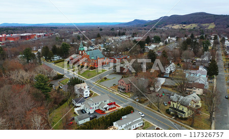Aerial view of Easthampton, Massachusetts, United States on fine day Aerial view of Easthampton, Massachusetts, United States on fine day 117326757