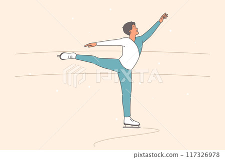 Man figure skater skates on ice, performing beautiful dance at winter sports olympics 117326978